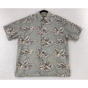 Kahala Green Hawaiian 100% Silk‎ Button-Up Shirt Mens Short Sleeve Size Large